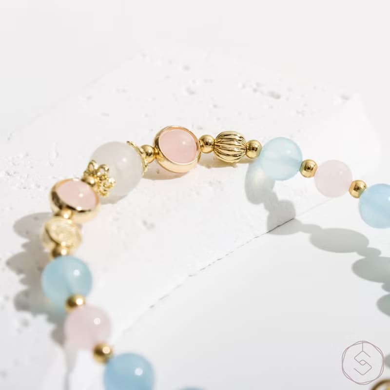 情愫 | 海藍寶 粉水晶 月光石 | 天然水晶手鍊