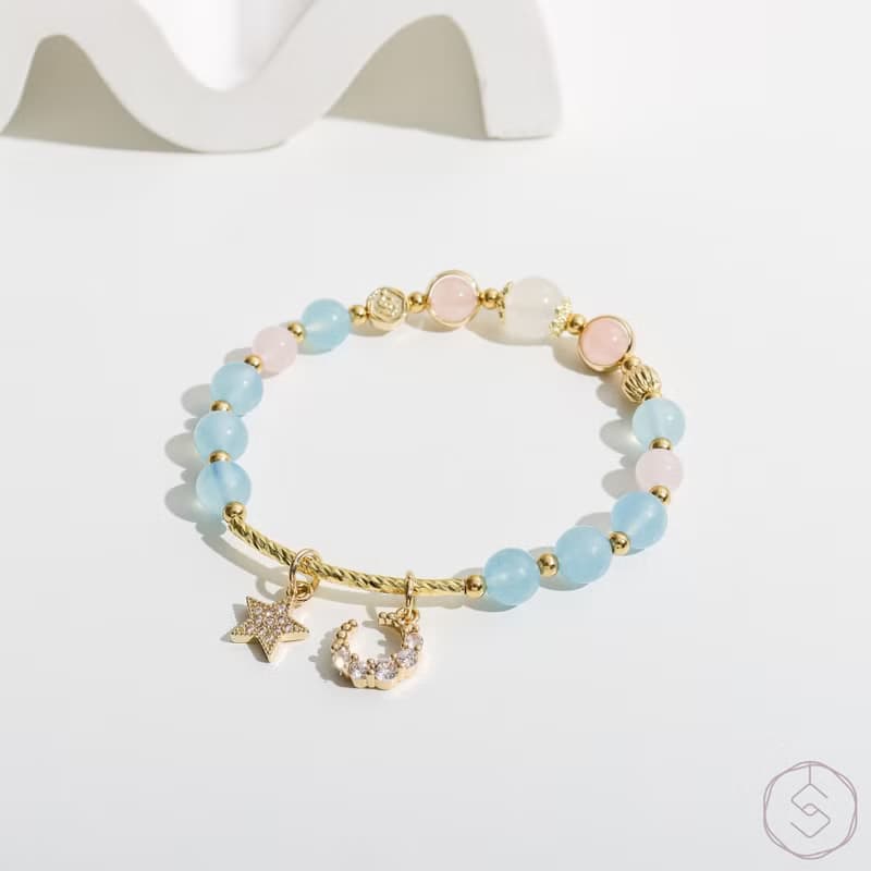 情愫 | 海藍寶 粉水晶 月光石 | 天然水晶手鍊