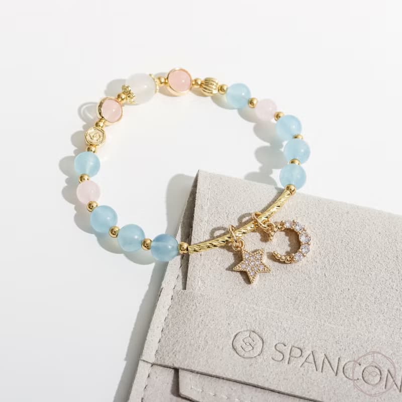情愫 | 海藍寶 粉水晶 月光石 | 天然水晶手鍊