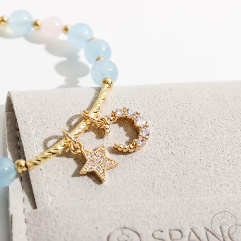 情愫 | 海藍寶 粉水晶 月光石 | 天然水晶手鍊