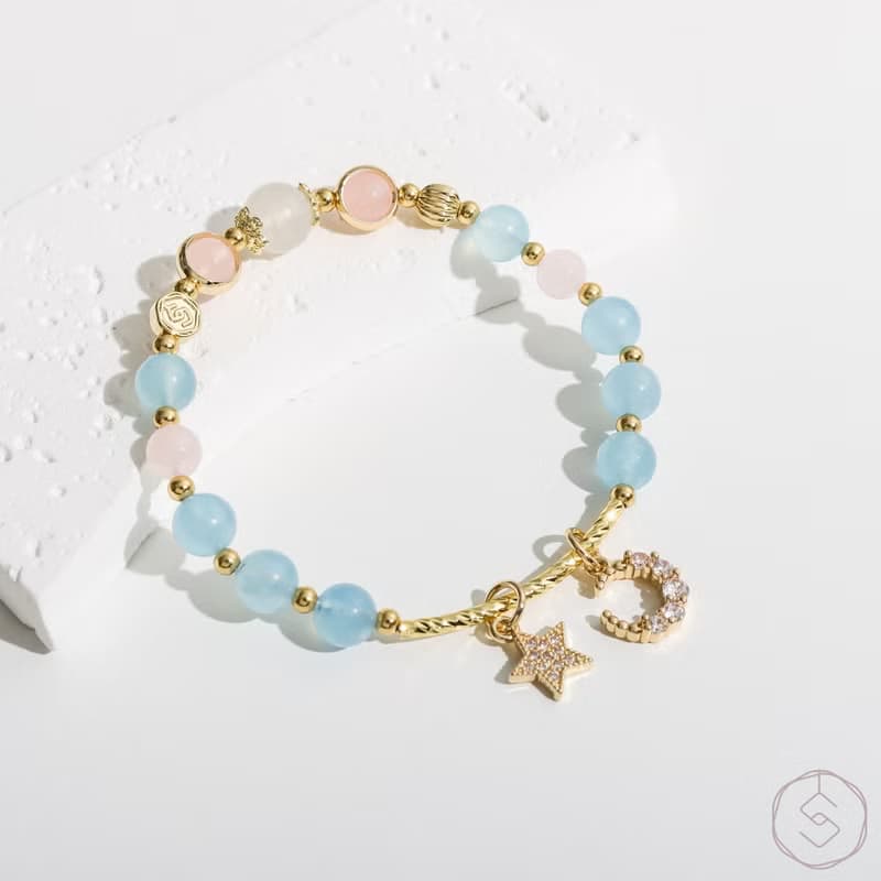 情愫 | 海藍寶 粉水晶 月光石 | 天然水晶手鍊