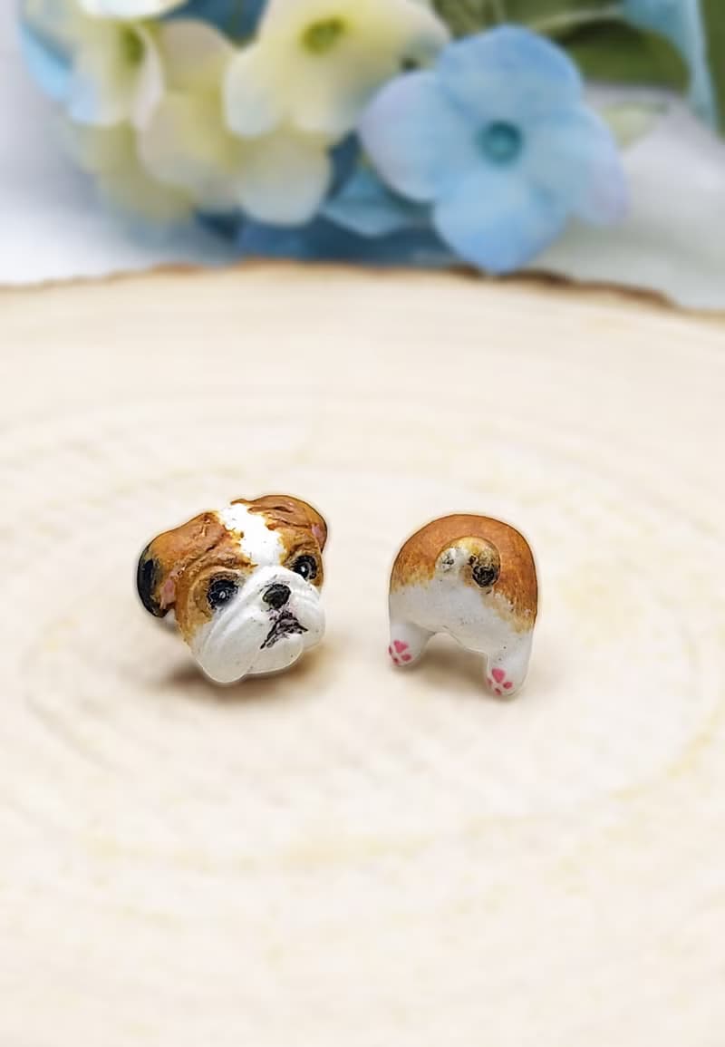 全手作 鬥牛犬耳環 A款 耳釘/耳夾
