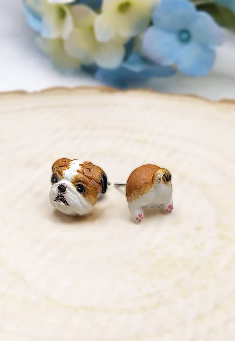 全手作 鬥牛犬耳環 A款 耳釘/耳夾