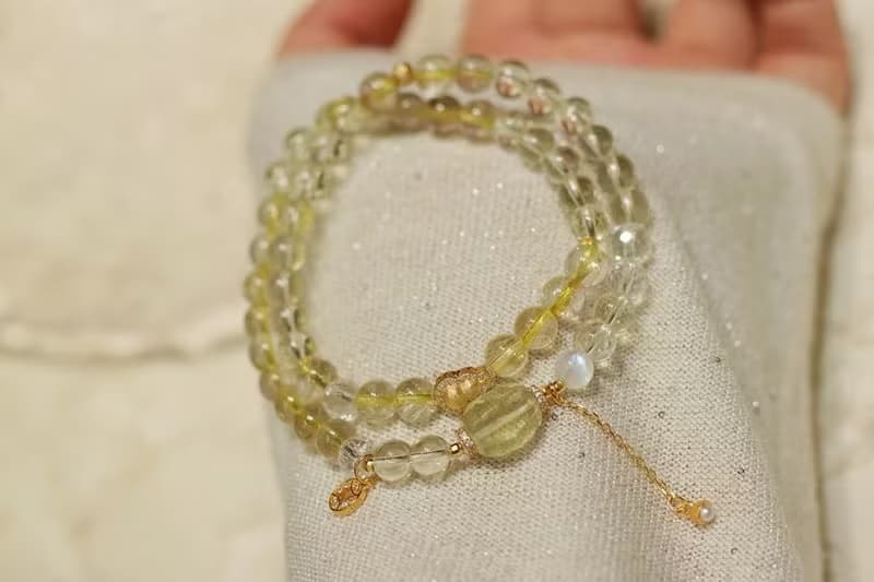 金發晶 暴富手鏈天然金發晶配黃水晶雙圈手鏈 招財開運旺事業學業