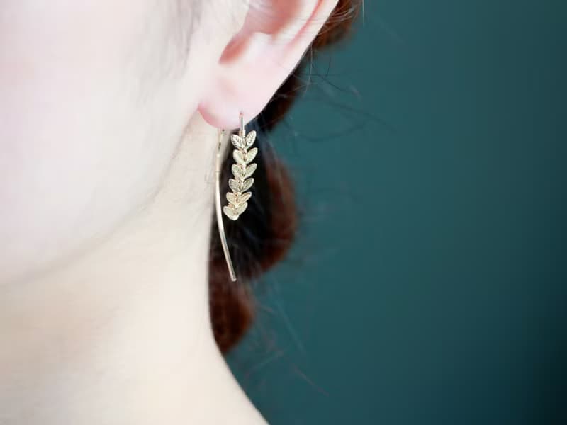 14kgf-leaf marquis pierced earrings