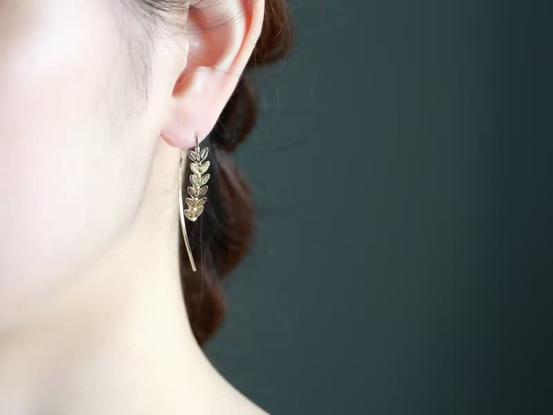 14kgf-leaf marquis pierced earrings