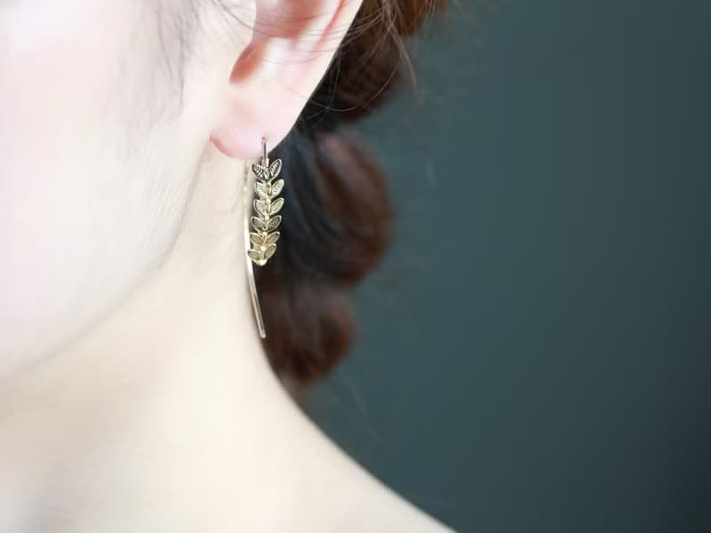14kgf-leaf marquis pierced earrings