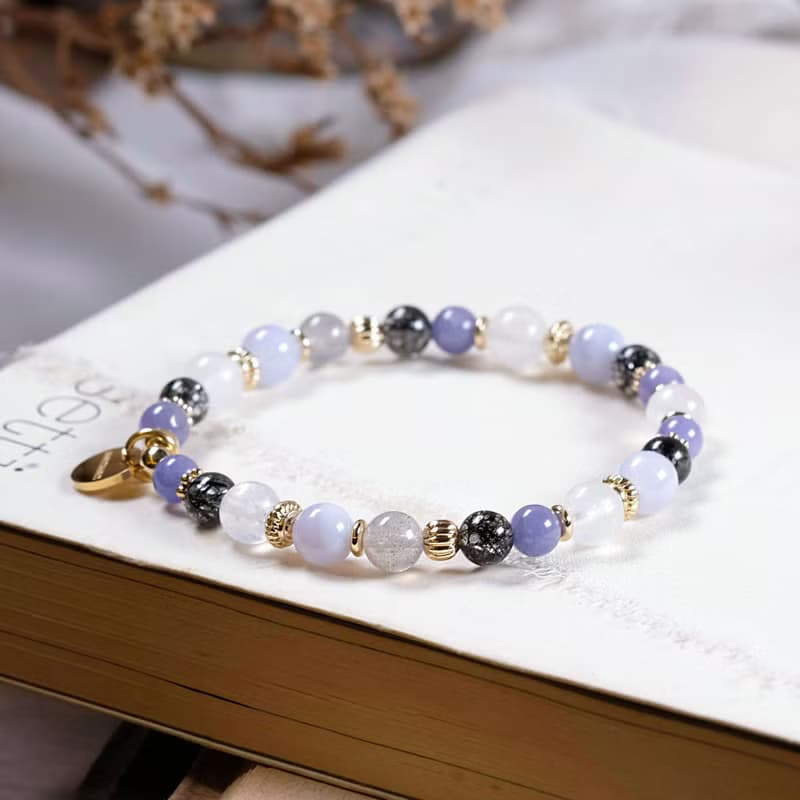 黑髮晶 月光石 藍紋瑪瑙 丹泉石 拉長石 手鍊 天然礦石水晶