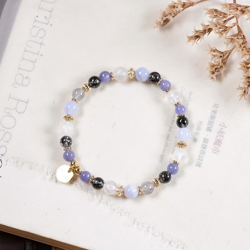 黑髮晶 月光石 藍紋瑪瑙 丹泉石 拉長石 手鍊 天然礦石水晶