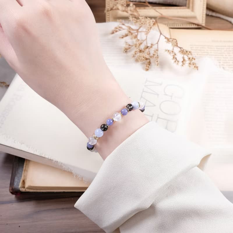 黑髮晶 月光石 藍紋瑪瑙 丹泉石 拉長石 手鍊 天然礦石水晶