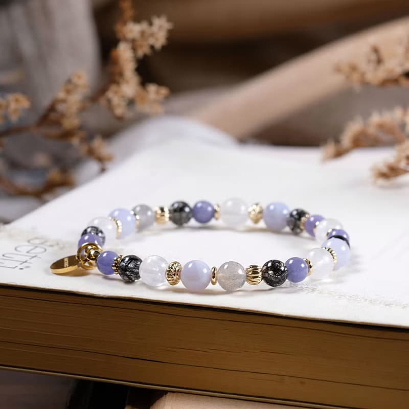 黑髮晶 月光石 藍紋瑪瑙 丹泉石 拉長石 手鍊 天然礦石水晶