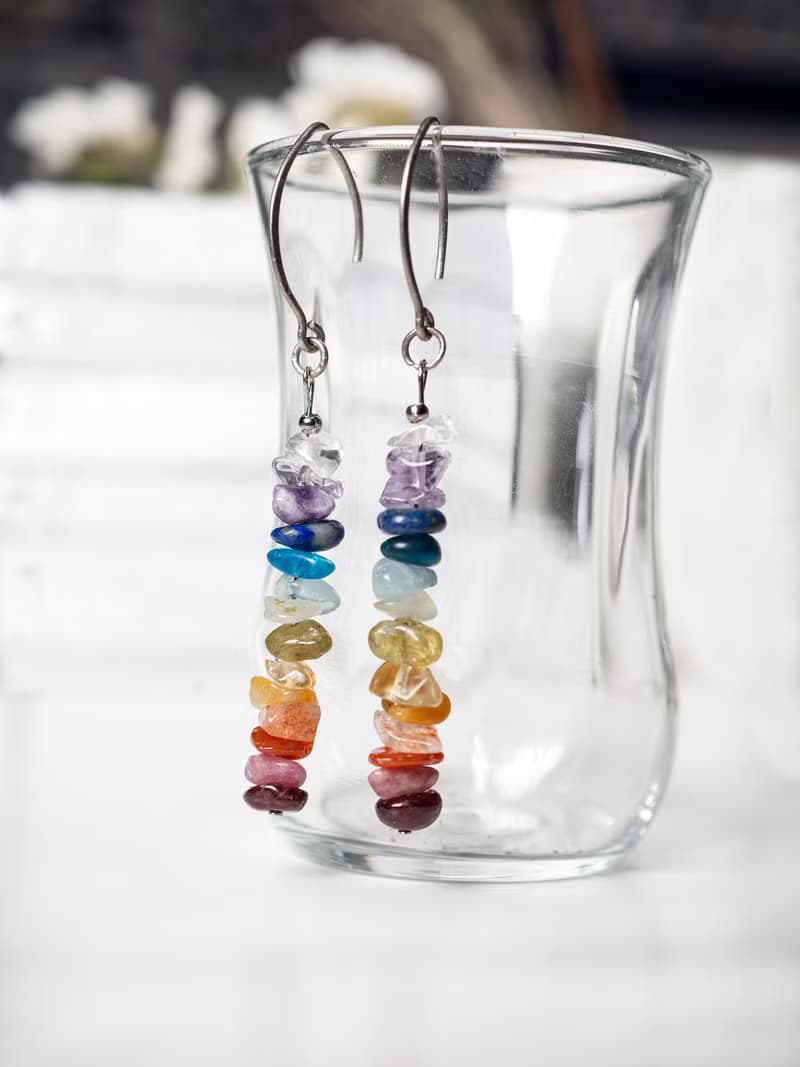 Seven Chakras Crystal Earrings, Rainbow gemstone gift, Yoga Jewelry for Her