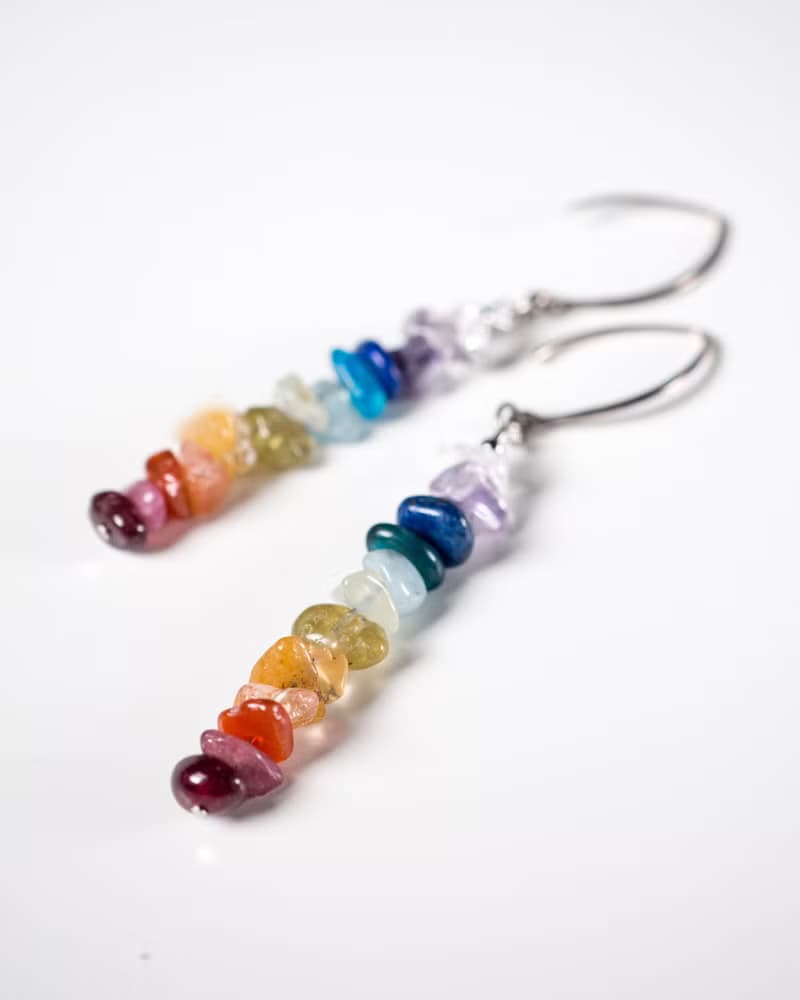 Seven Chakras Crystal Earrings, Rainbow gemstone gift, Yoga Jewelry for Her