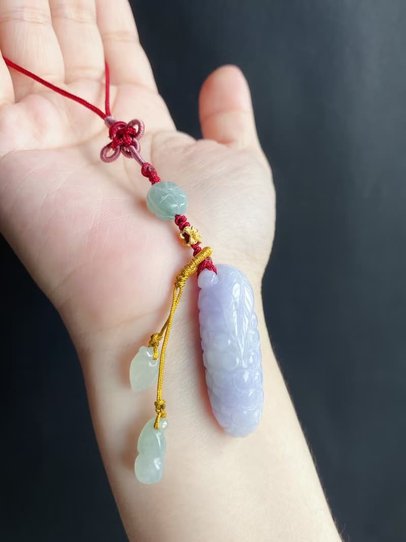 富足 天然緬甸玉翡翠 葡萄 葫蘆 桃子 掛繩 禮物 包掛 長輩