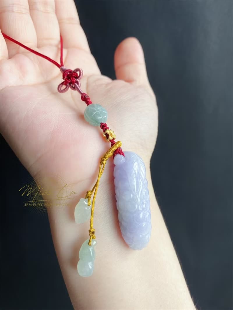 富足 天然緬甸玉翡翠 葡萄 葫蘆 桃子 掛繩 禮物 包掛 長輩