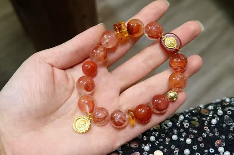 天然紅膠花手鏈13mm 招財黃財神紅膠花手鏈新年新氣象氛圍感拉滿