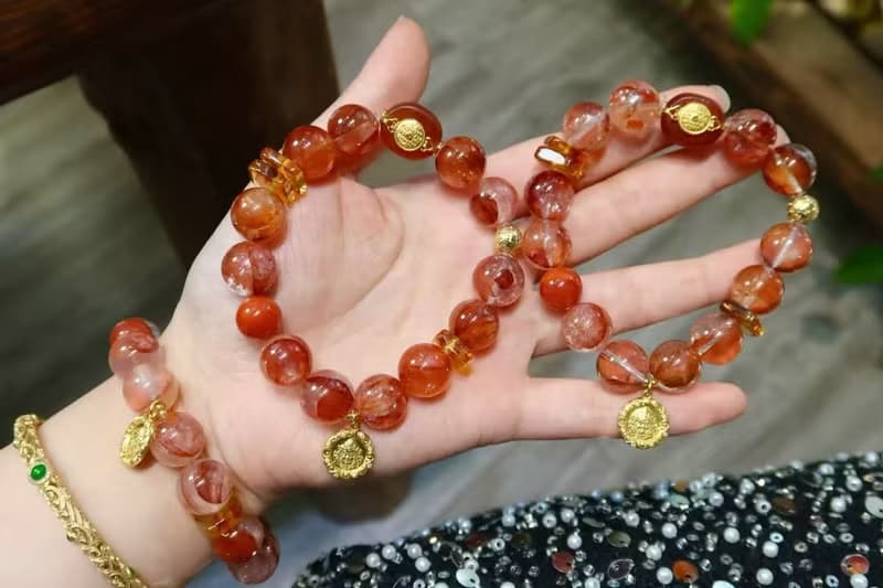 天然紅膠花手鏈13mm 招財黃財神紅膠花手鏈新年新氣象氛圍感拉滿