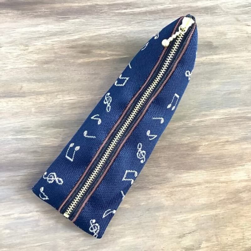 【音符】畳縁　テトラ型　ペンケース　藍色　白　音楽　楽譜