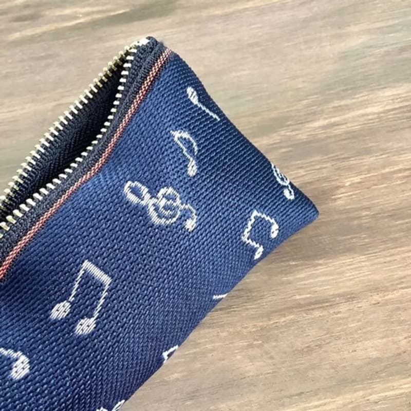 【音符】畳縁　テトラ型　ペンケース　藍色　白　音楽　楽譜