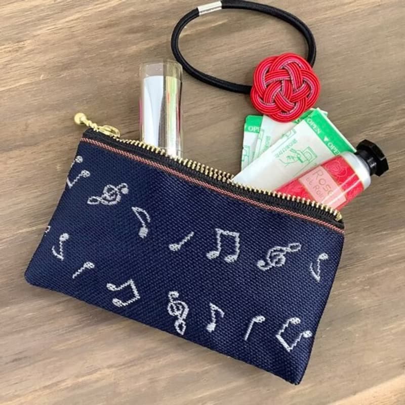 【音符】畳縁　テトラ型　ペンケース　藍色　白　音楽　楽譜