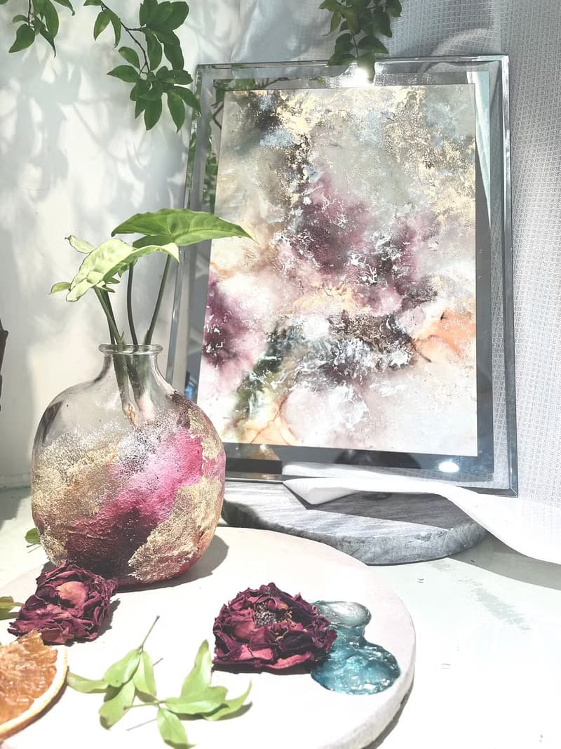 【體驗】柔霧感肌理酒精墨水畫與玻璃花瓶創作 植物 |抽象|零基礎