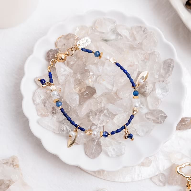 事業 x 青金石 月光石 藍晶石 珍珠【黑種草 • 無盡的思念】手鍊