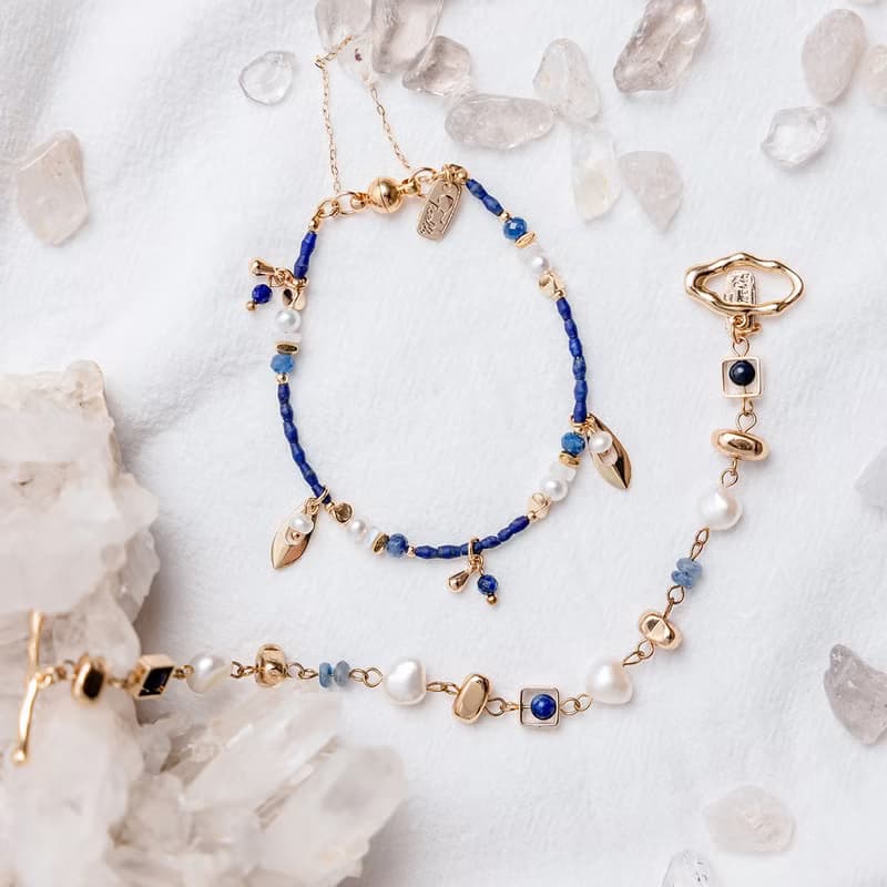 事業 x 青金石 月光石 藍晶石 珍珠【黑種草 • 無盡的思念】手鍊