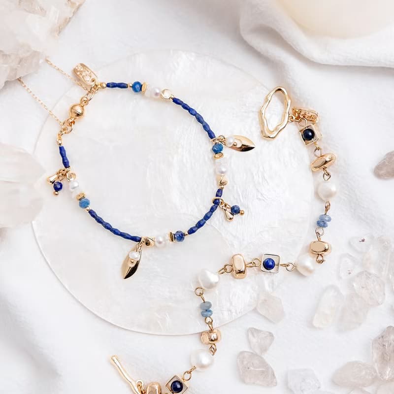 事業 x 青金石 月光石 藍晶石 珍珠【黑種草 • 無盡的思念】手鍊