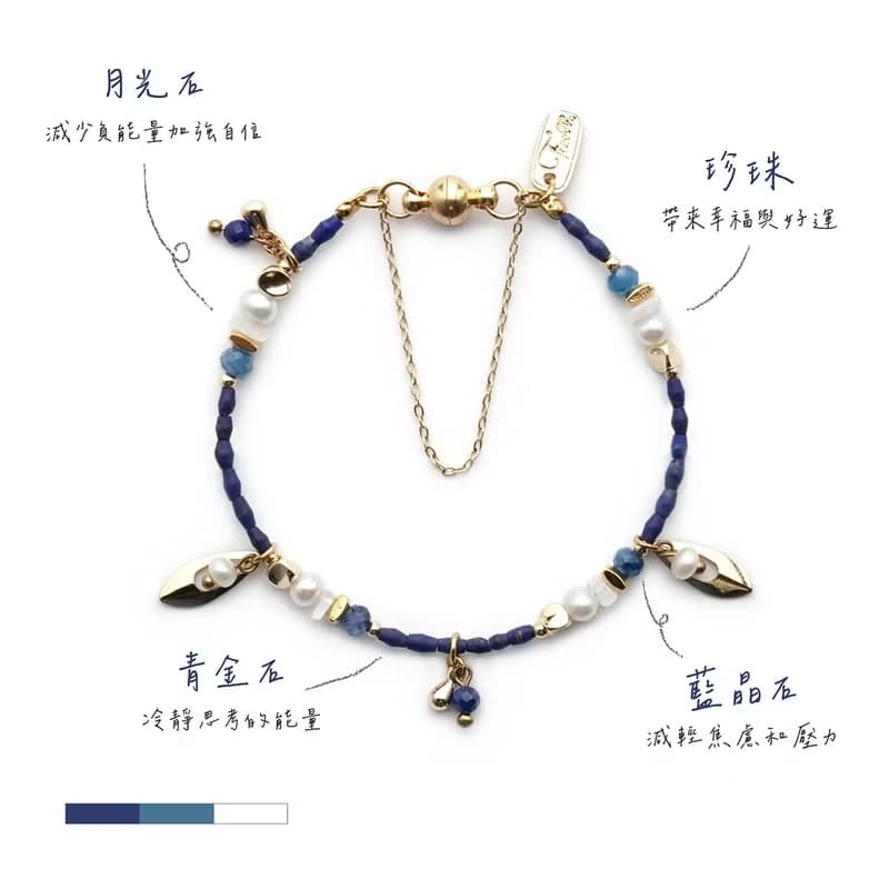 事業 x 青金石 月光石 藍晶石 珍珠【黑種草 • 無盡的思念】手鍊