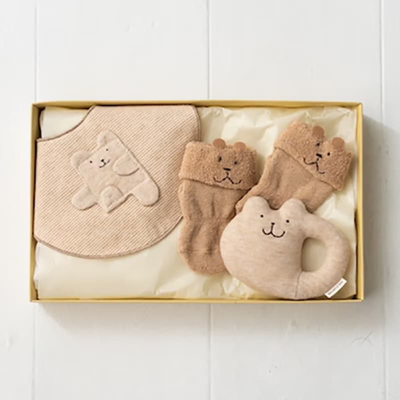 禮物組合 MB 100% 有機棉 圍兜、搖鈴、毛圈襪 3 件組 彌月禮