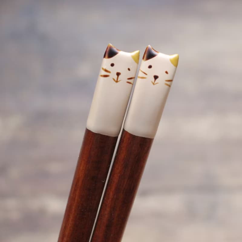 日本製動物漆器筷子(白貓)