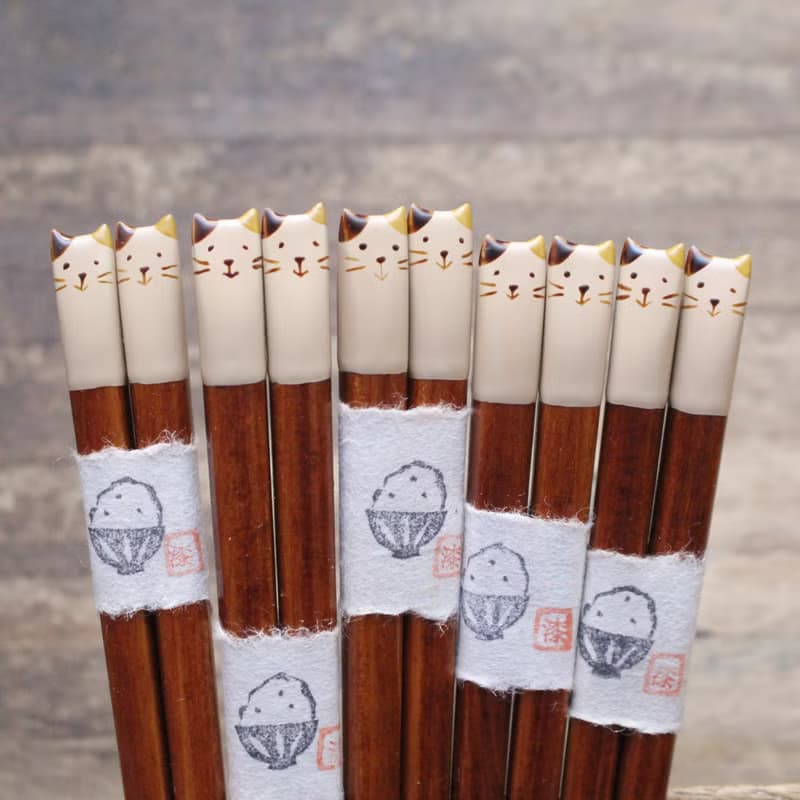 日本製動物漆器筷子(白貓)