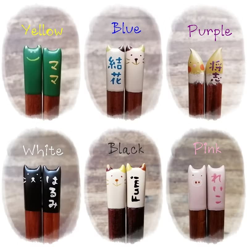 日本製動物漆器筷子(白貓)