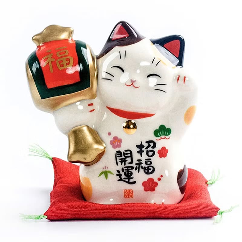 日本藥師窯萬寶福槌招財貓滿願成就陶瓷辦公桌小擺件招福開運禮物