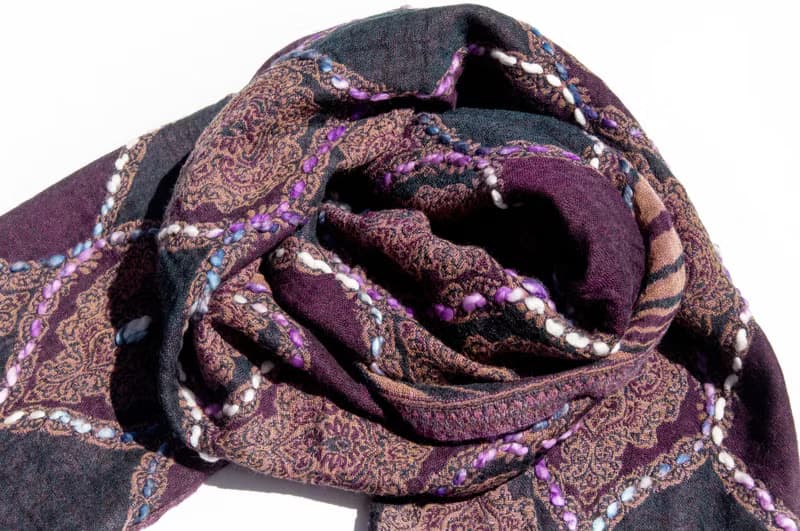 喀什米爾Cashmere/水煮羊毛披肩/針織圍巾/刺繡圍巾/羊絨披巾-花