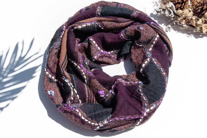 喀什米爾Cashmere/水煮羊毛披肩/針織圍巾/刺繡圍巾/羊絨披巾-花