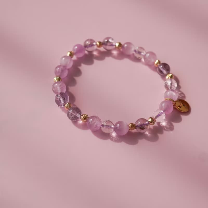 紫鋰輝紫阿塞切面白水晶14KGF手鏈