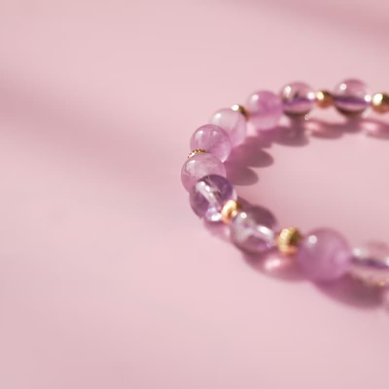 紫鋰輝紫阿塞切面白水晶14KGF手鏈