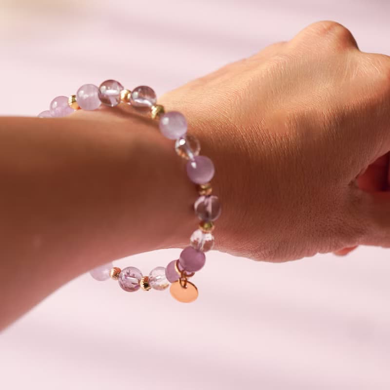 紫鋰輝紫阿塞切面白水晶14KGF手鏈