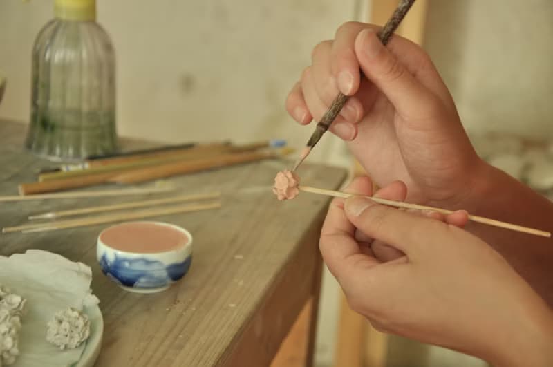 陶瓷繡球花耳線  手工捏製