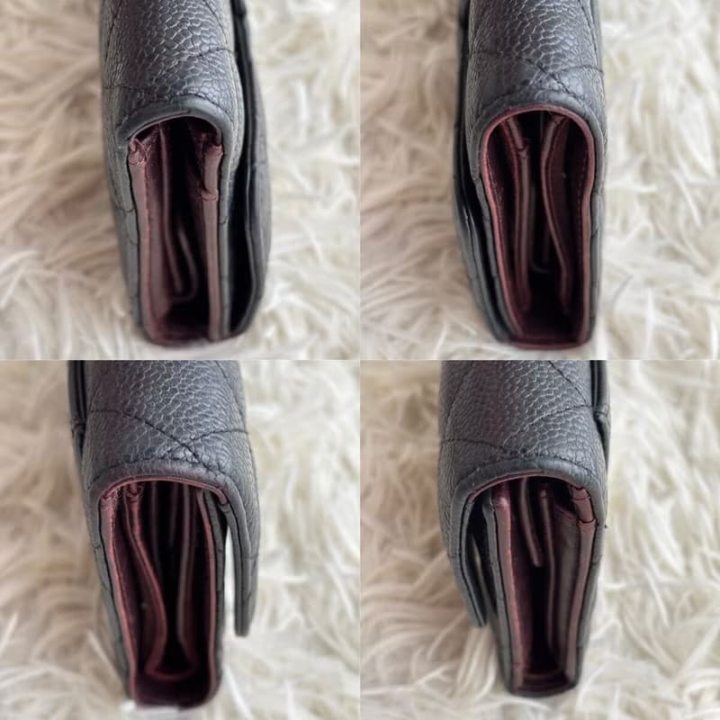 Chanel黑色魚子醬金標皮革長夾 長錢包 皮夾 中古包 二手包 古董