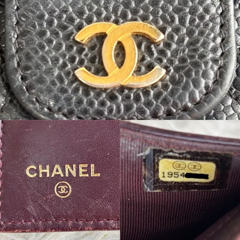 Chanel黑色魚子醬金標皮革長夾 長錢包 皮夾 中古包 二手包 古董