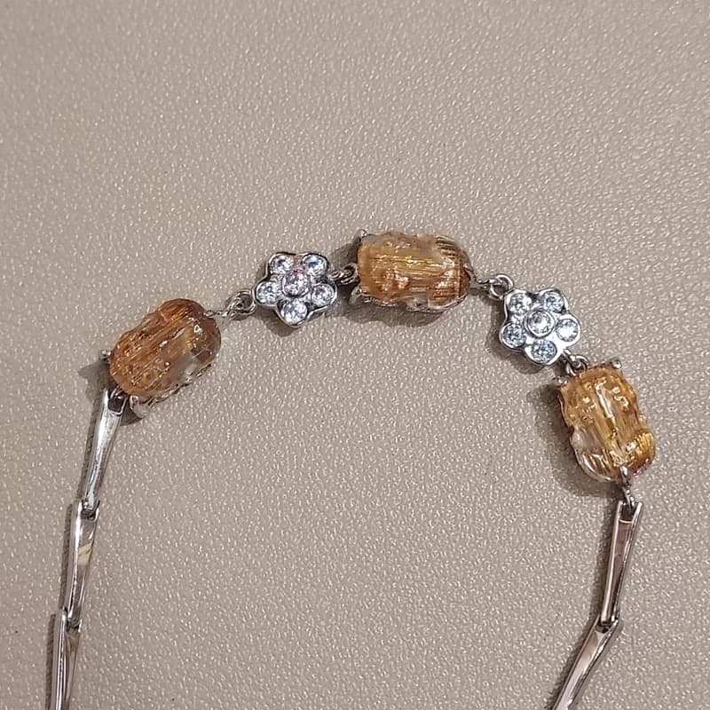 銅髮晶貔貅配銀手錬 - 招財水晶 姻緣水晶
