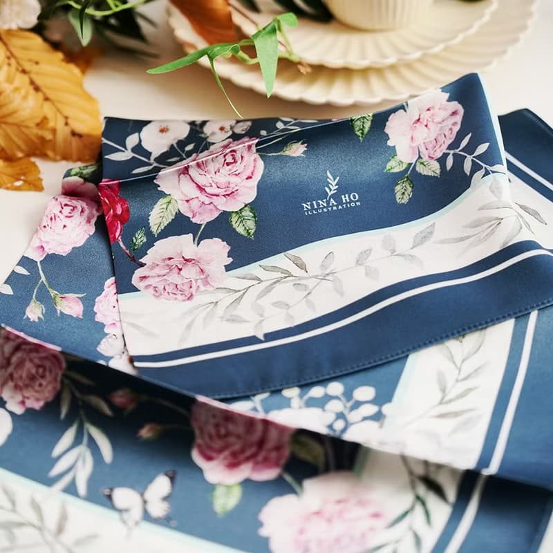 庭園玫瑰雙面真絲絲巾