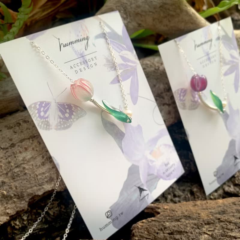 項鍊 鬱金香 銀飾 花 禮物 禮盒 生日 手工 珍珠 聖誕節 情人節