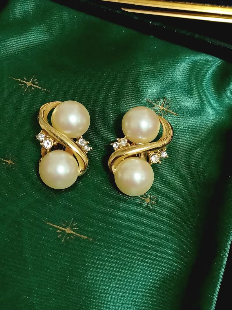 vintage jewelry  Richelieu 珍珠萊茵夾式耳環