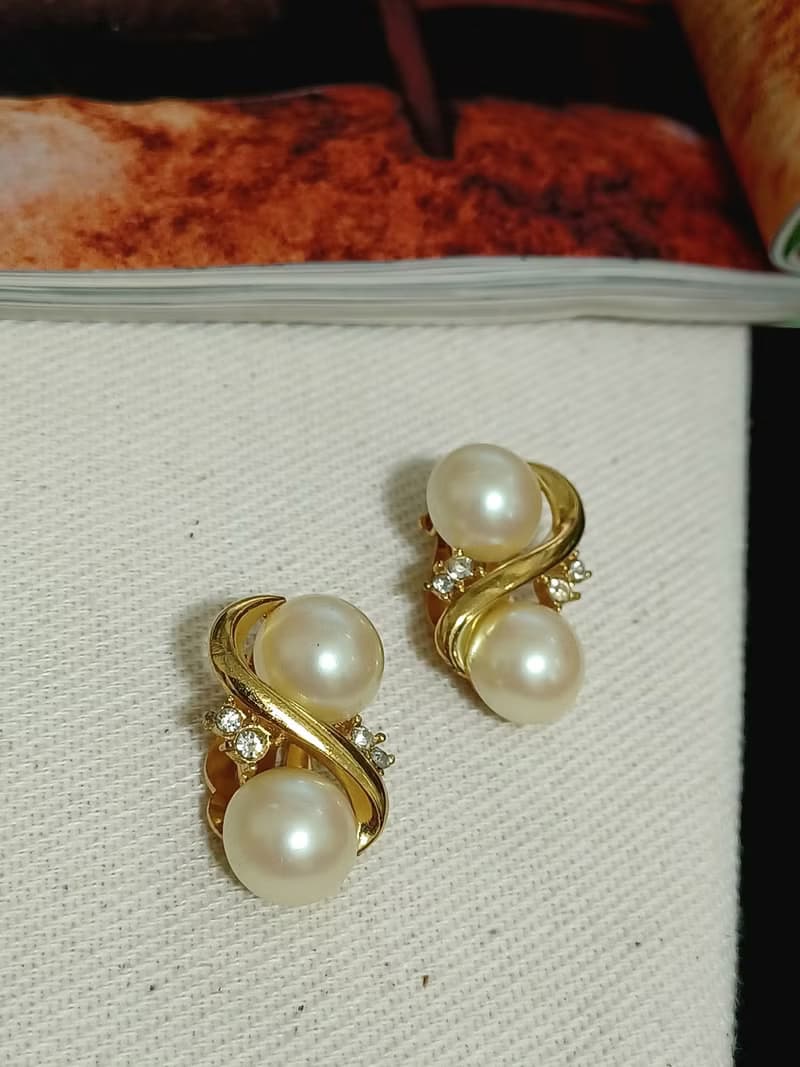 vintage jewelry  Richelieu 珍珠萊茵夾式耳環