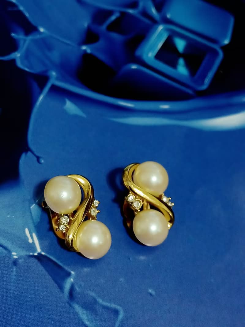 vintage jewelry  Richelieu 珍珠萊茵夾式耳環