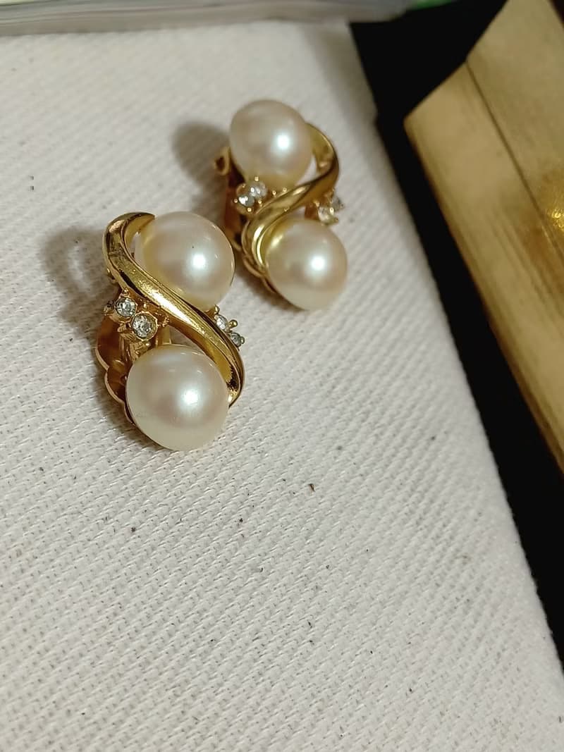 vintage jewelry  Richelieu 珍珠萊茵夾式耳環
