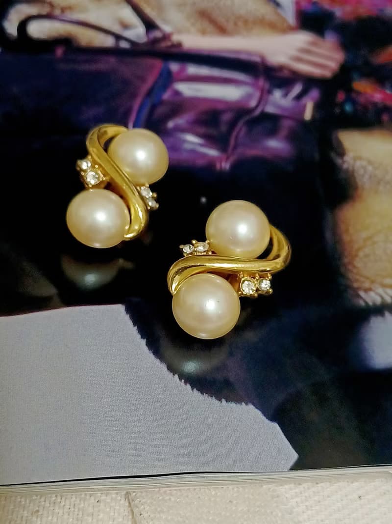 vintage jewelry  Richelieu 珍珠萊茵夾式耳環